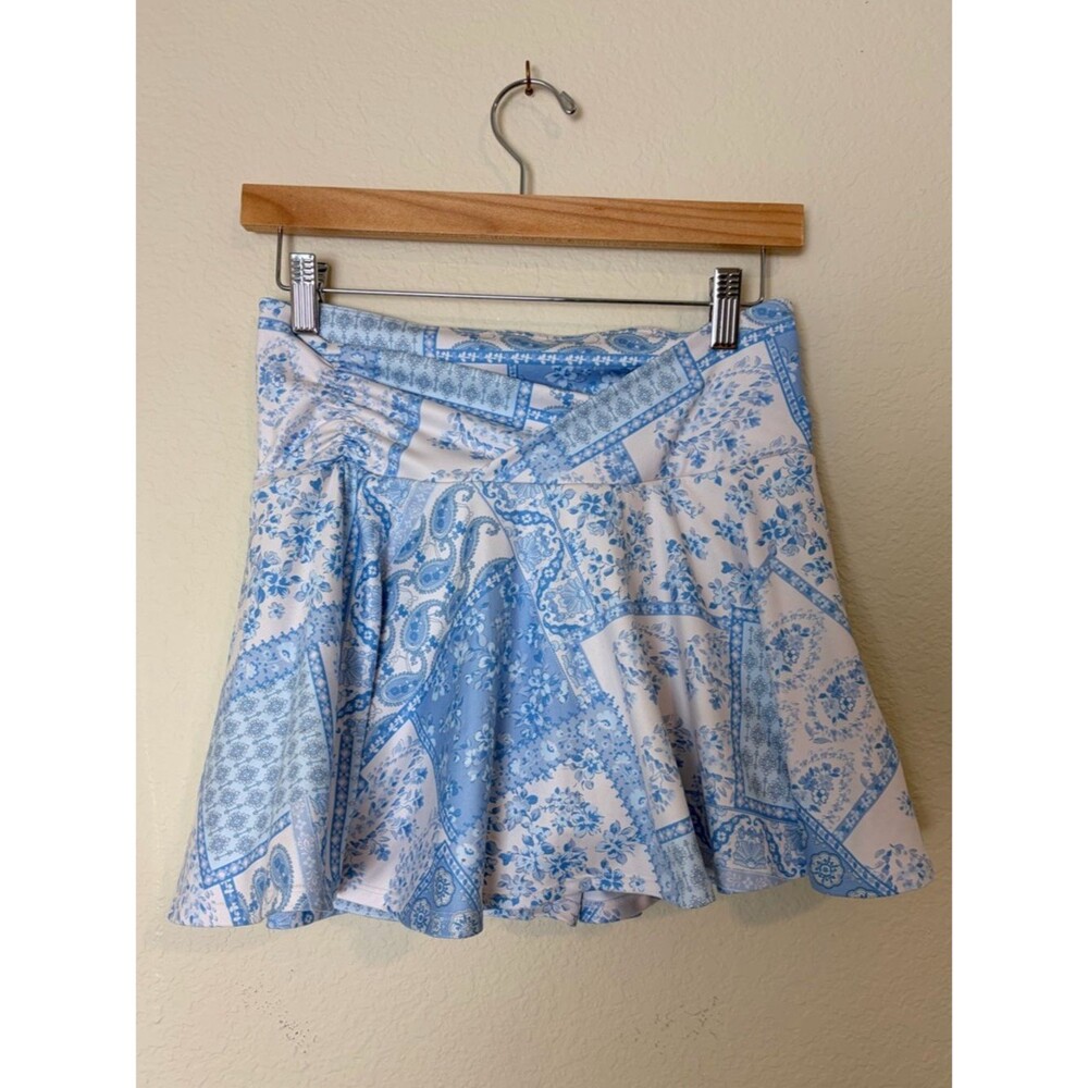 As Revival Altar’d State Bandana Floral Blue Criss Cross Athletic Mini skirt